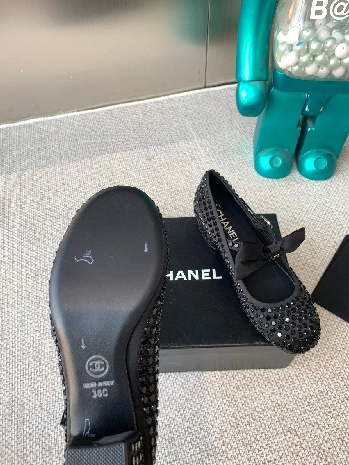 CC MARY JANES SHOES IN BLACK SATIN WITH RHINESTONES