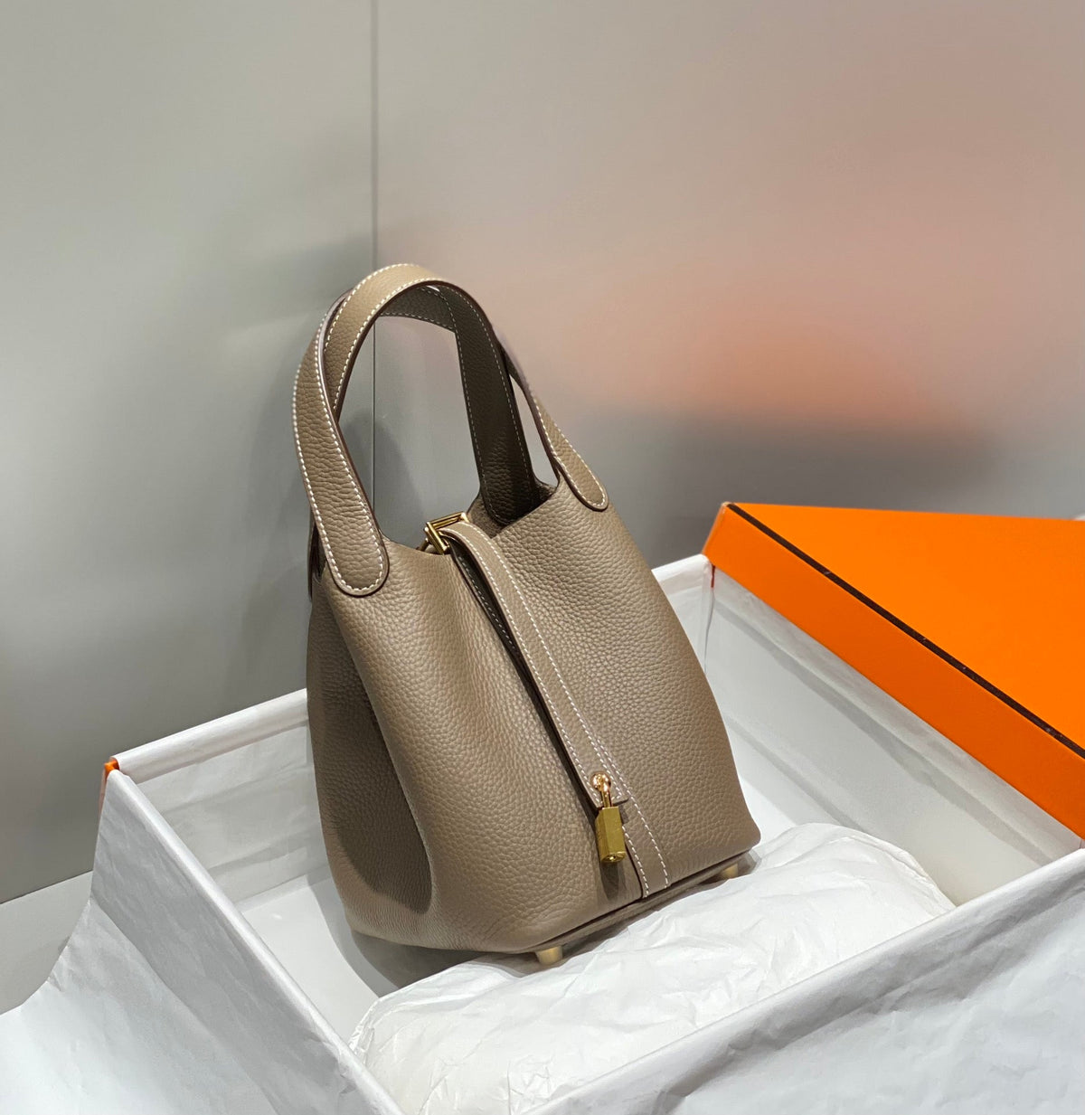 picotin lock etoupe togo leather gold hardware