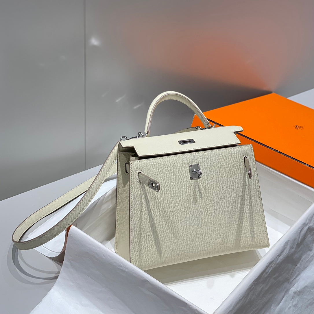 Hermes Kelly Bag Milkshake White Silver Epsom Leather 249772