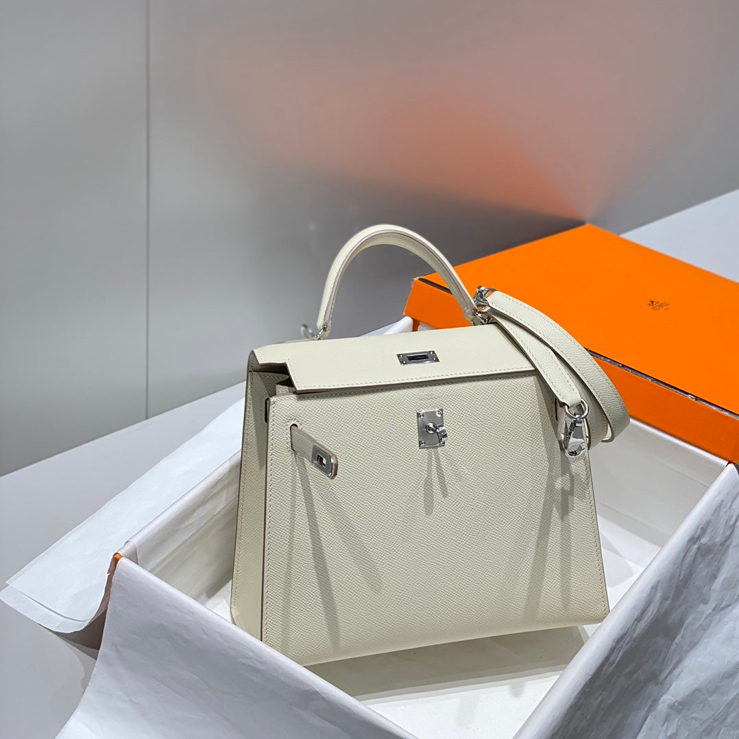 Hermes Kelly Bag Milkshake White Silver Epsom Leather 249772