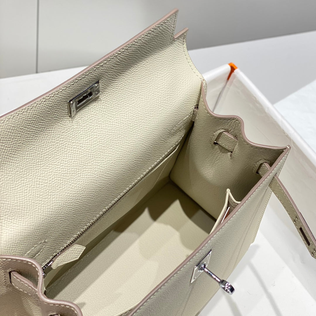 Hermes Kelly Bag Milkshake White Silver Epsom Leather 249772