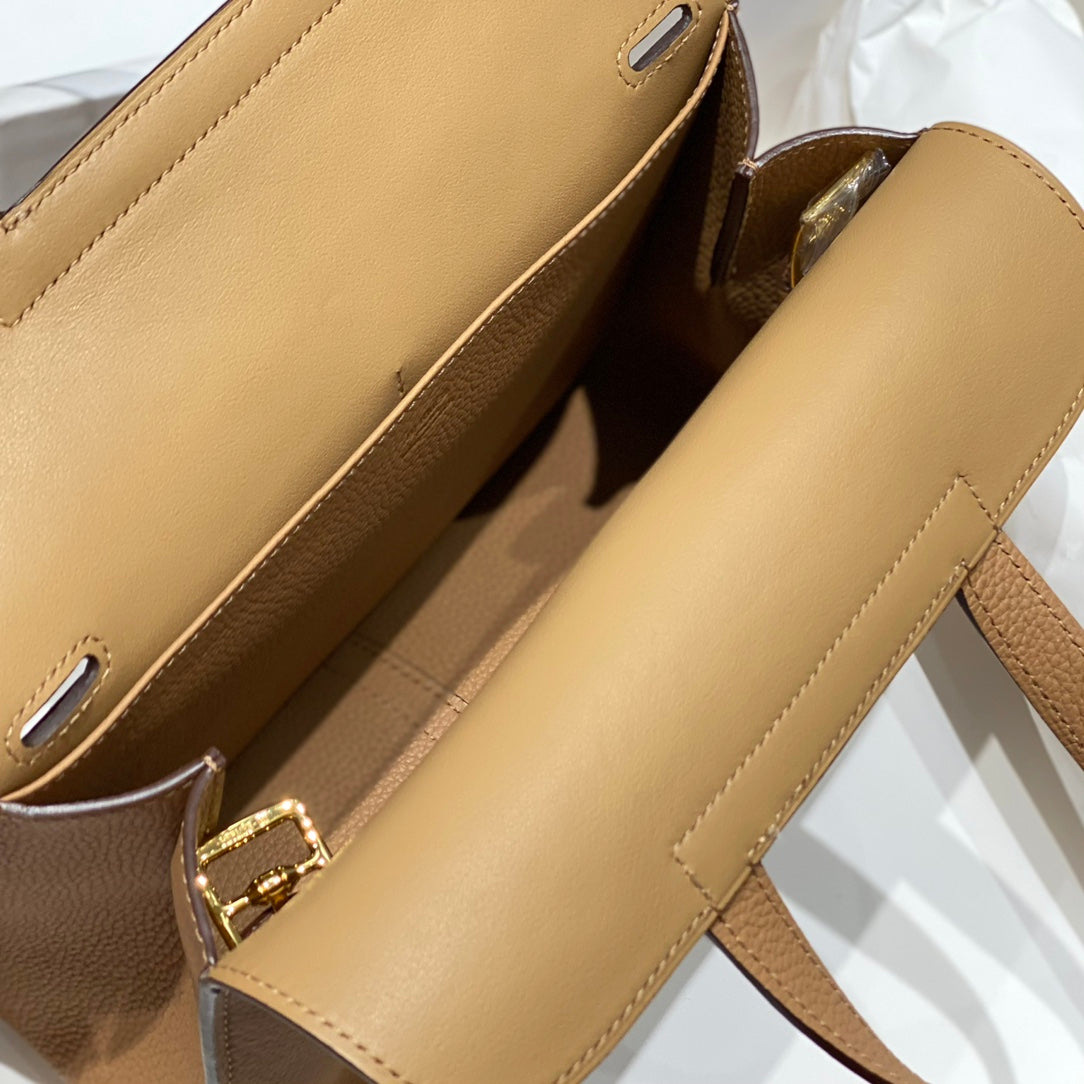 HALZAN 25 HANDLE BAG IN TORTILLA BROWN GRAINED CALFSKIN