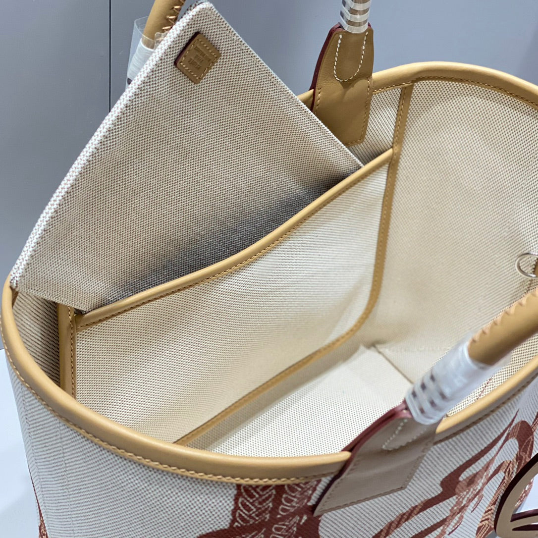 STEEPLE 28 BAG IN OFF-WHITE MIX BROWN CANVAS AND CALFSKIN