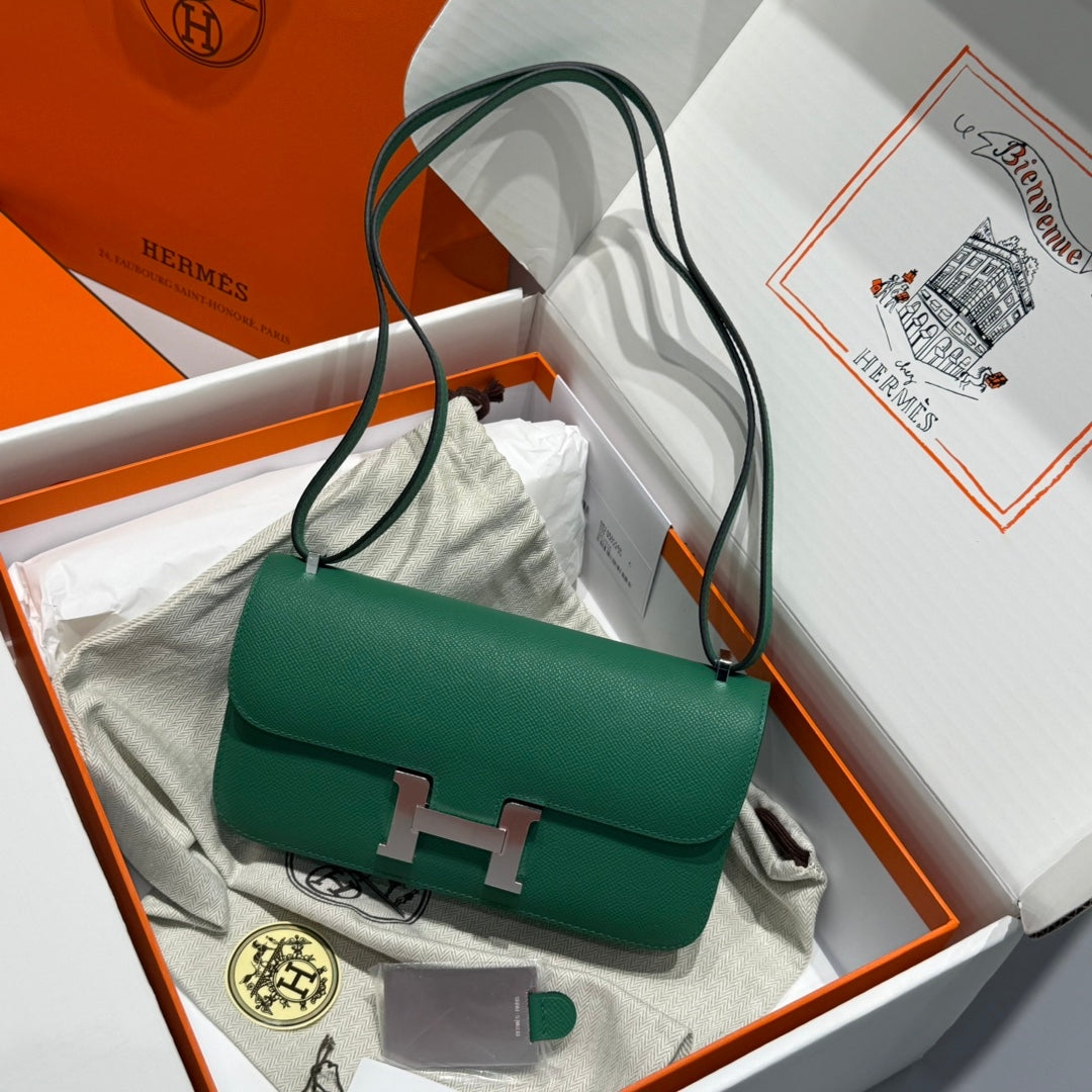HM Constance Elan 24cm Bag Dark Green Epsom Leather Silver Hardware