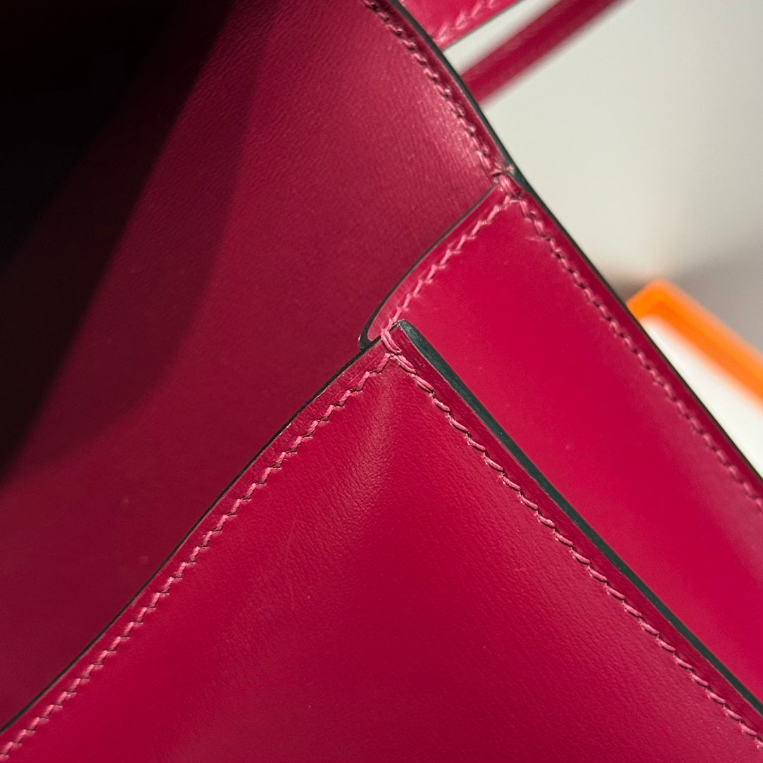 HM Constance Elan 24cm Bag Burgundy Box Calfskin Silver Hardware