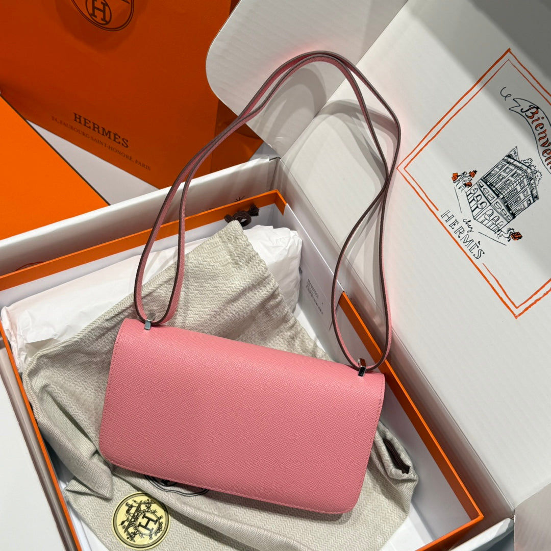 HM Constance Elan 24cm Bag Pink Epsom Leather Silver Hardware