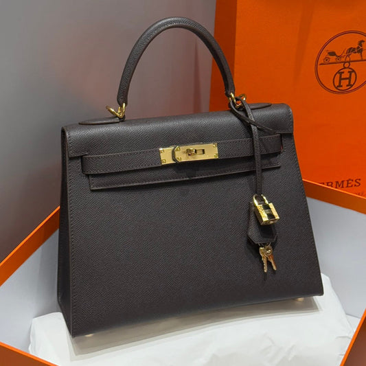 Hermes Kelly Bag Ebony Gold Epsom Leather