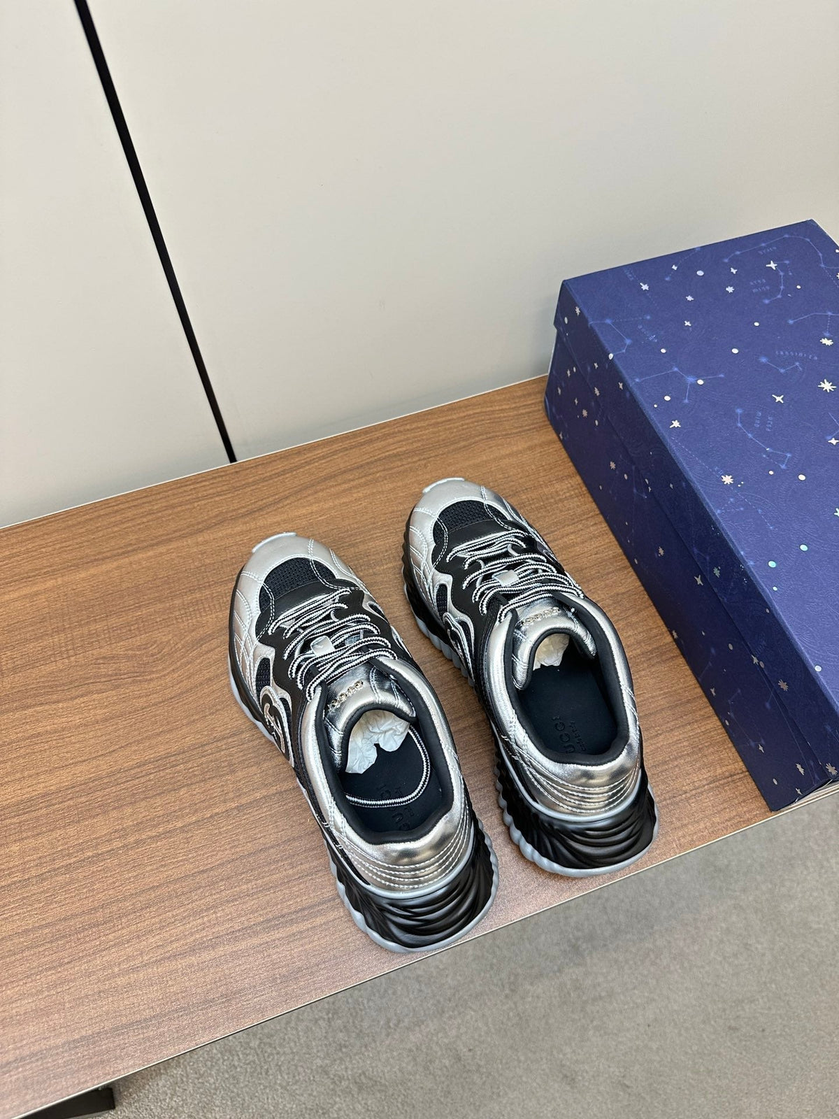 GG Ripple Leather Sneakers Black Silver