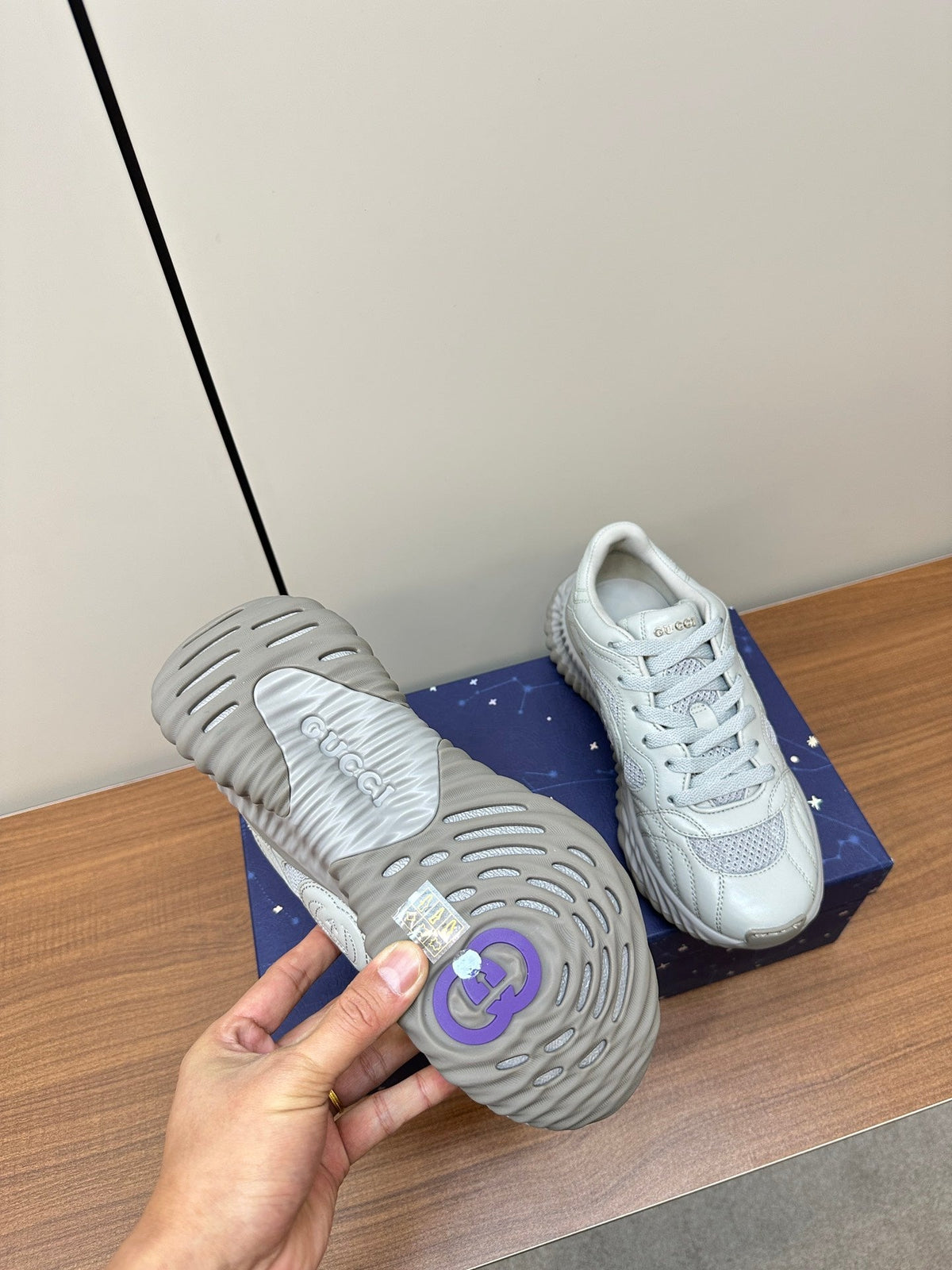 GG Ripple Leather Sneakers White Pearl