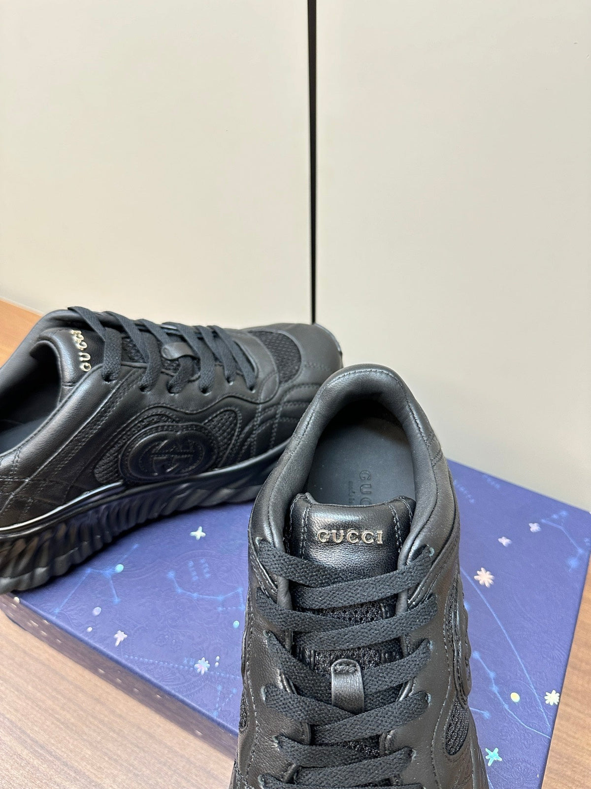 GG Ripple Leather Sneakers Black