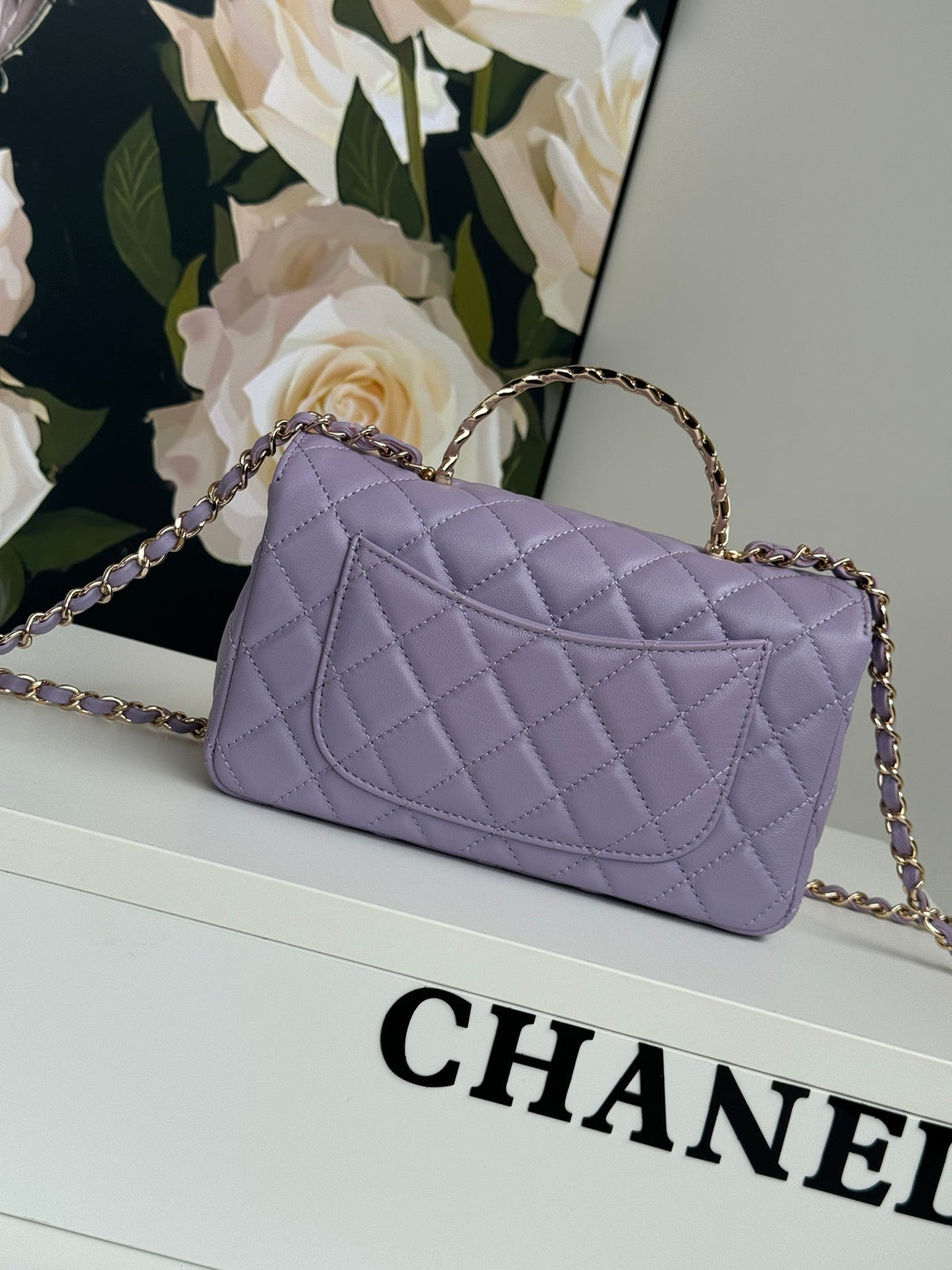 24c mini flap bag 20cm with top handle violet lambskin