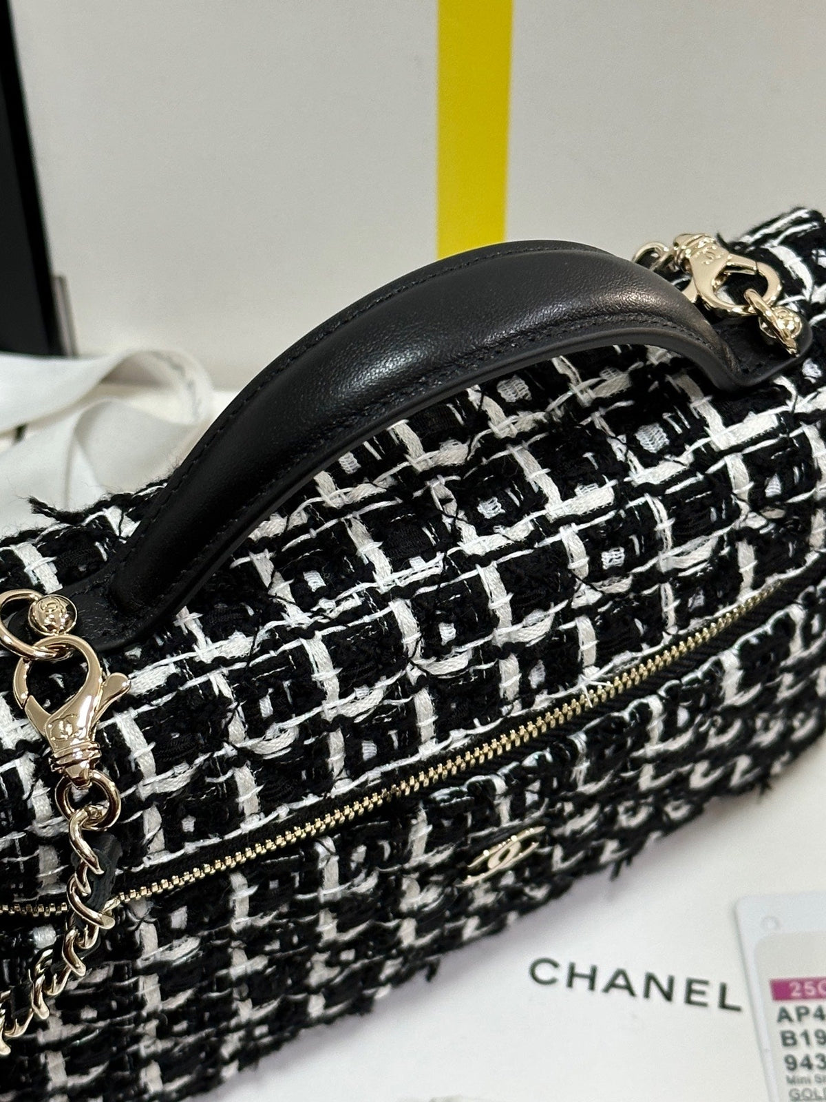 CC 25C Vanity Case Black White Tweed Light Gold Hardware 243667