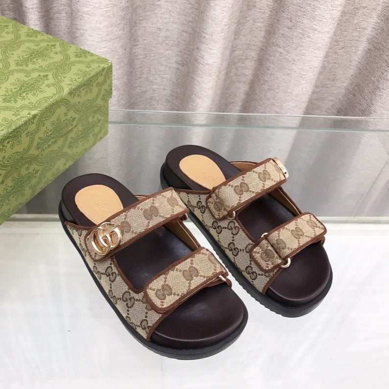 GG  Rubber Sole Logo Sandals Brown Caro