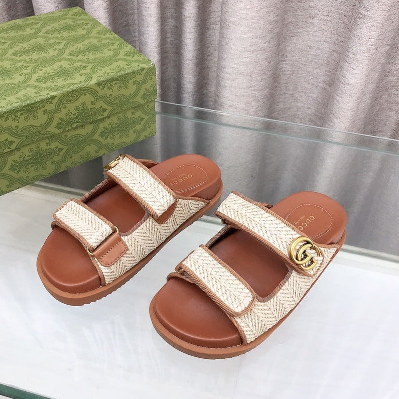 GG  Rubber Sole Logo Sandals Brown