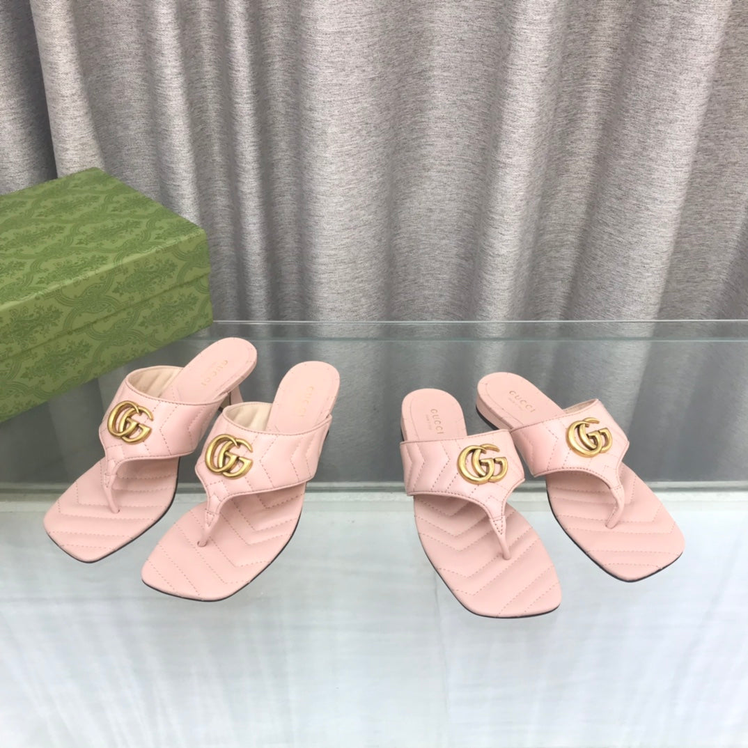 GG  marmont logo - embellished mattelasse leather sandal in pink