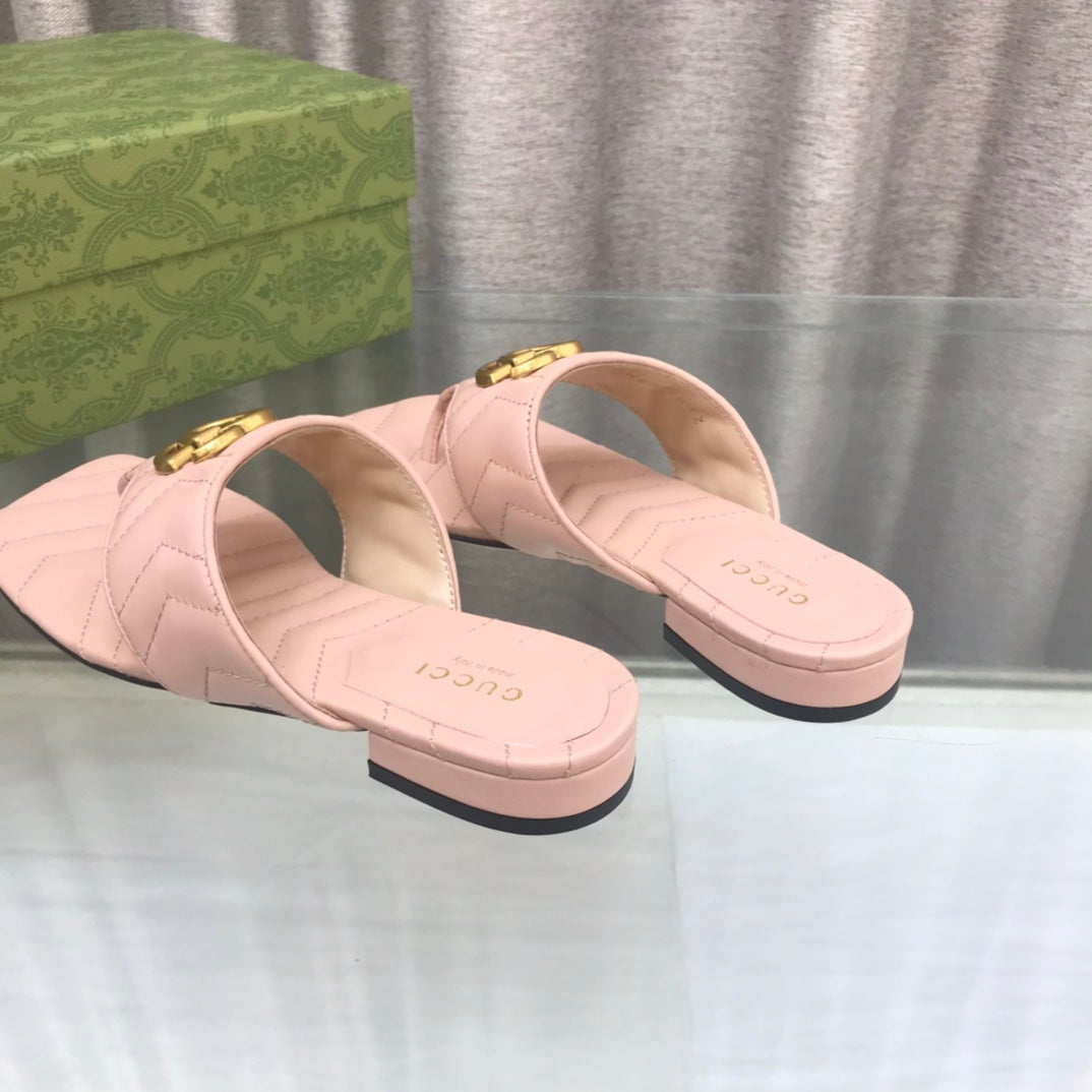 GG  marmont logo - embellished mattelasse leather sandal in pink