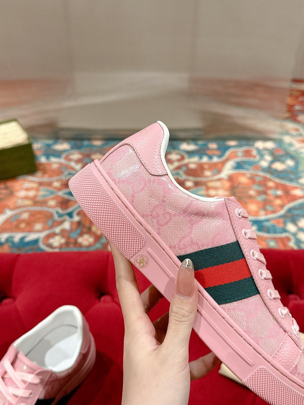 GG Ace Sneaker Pink Ebony Canvas