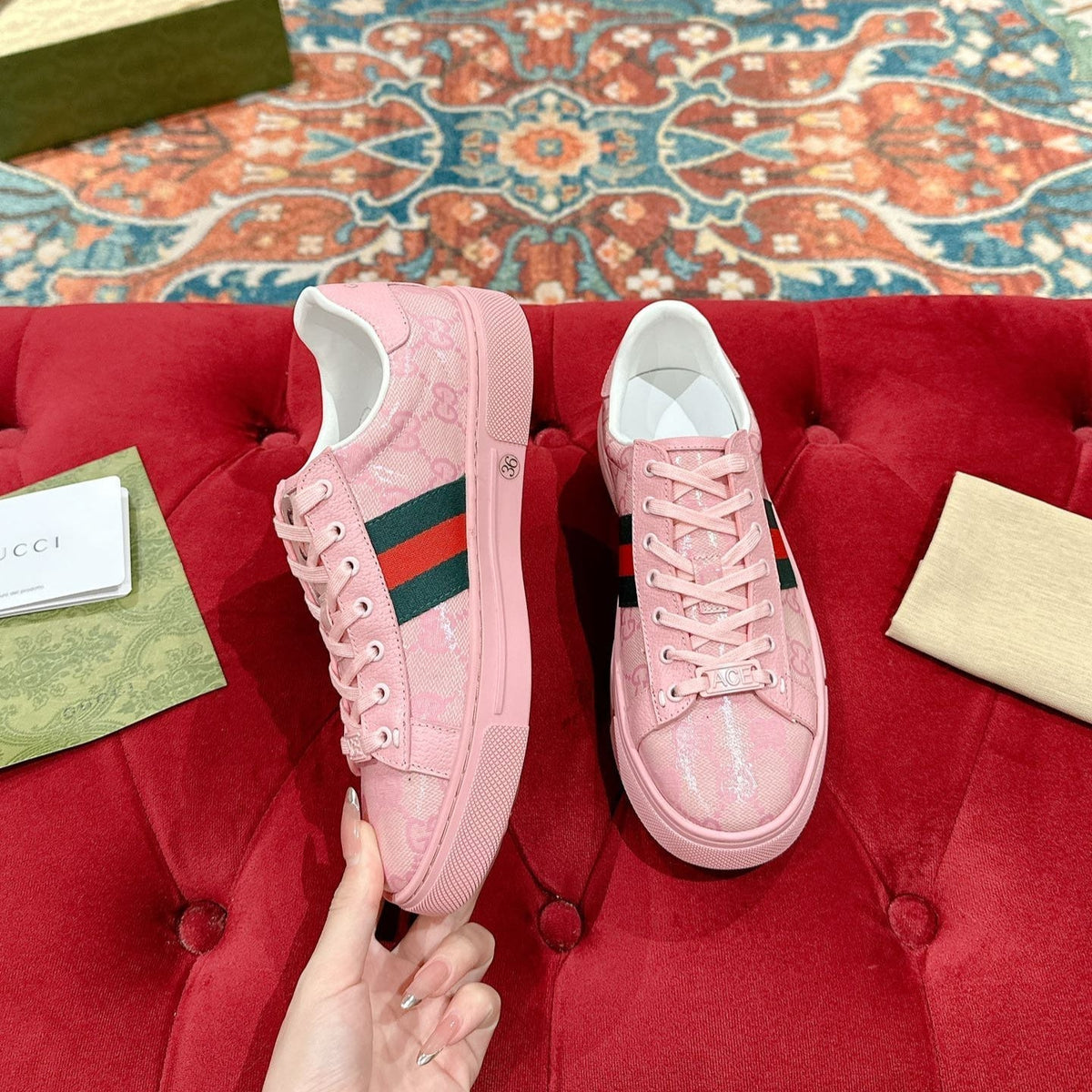 GG Ace Sneaker Pink Ebony Canvas