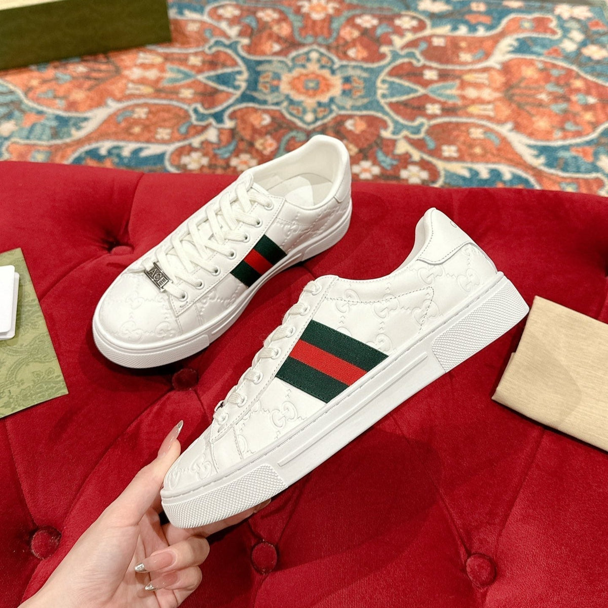GG Ace Sneaker White Monogram Empreinte Calfskin