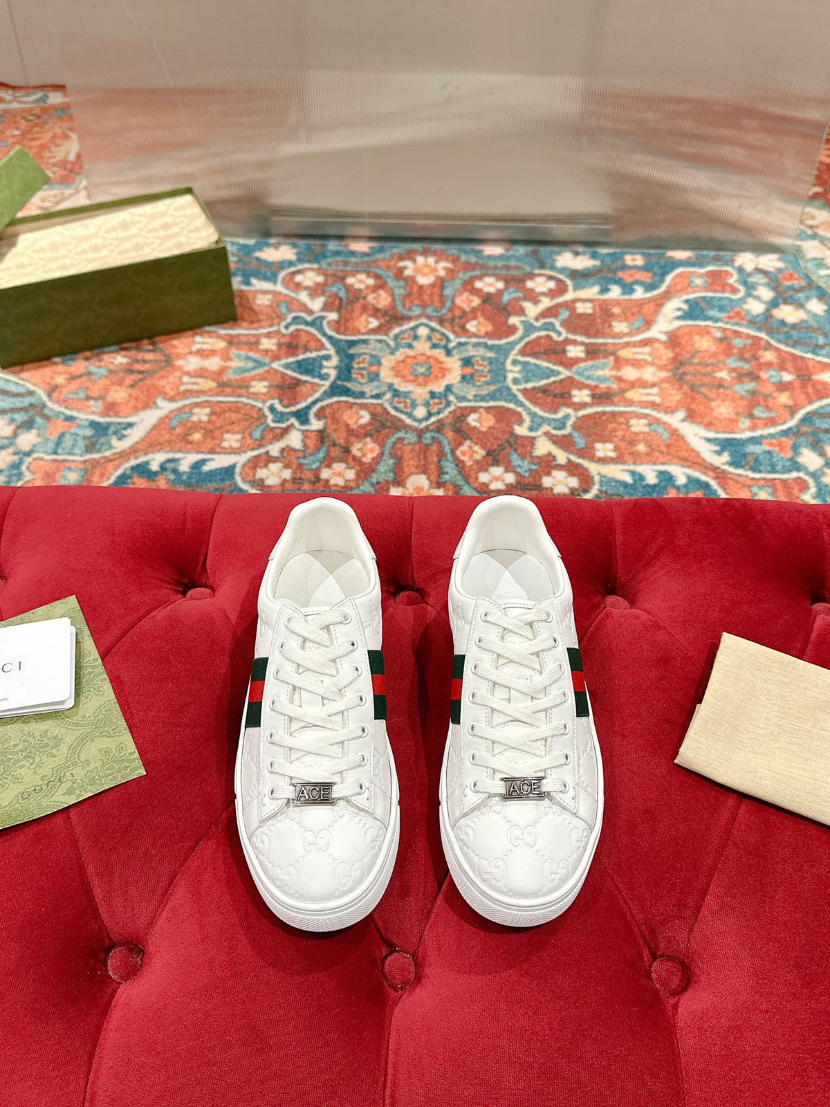 GG Ace Sneaker White Monogram Empreinte Calfskin