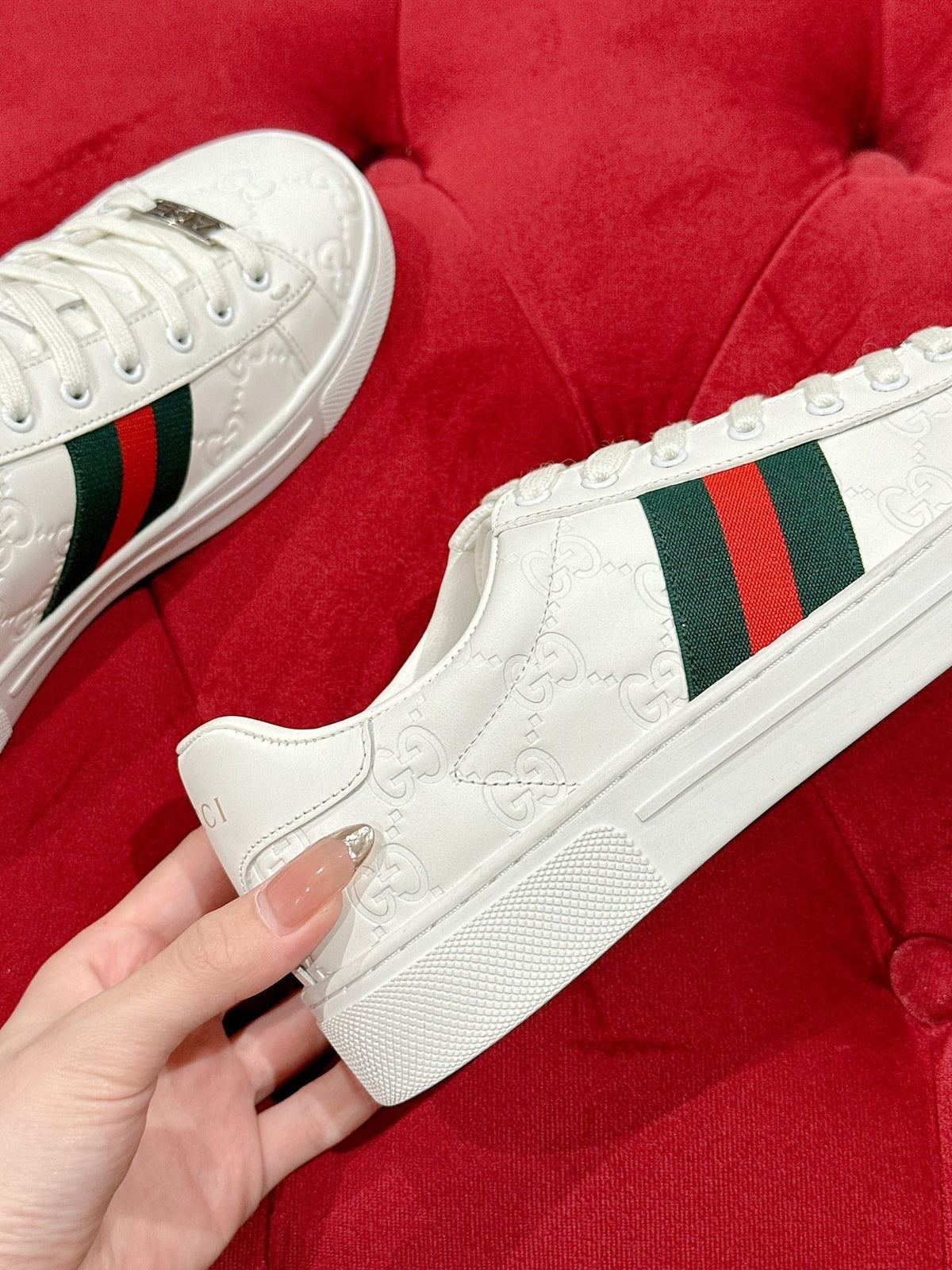 GG Ace Sneaker White Monogram Empreinte Calfskin