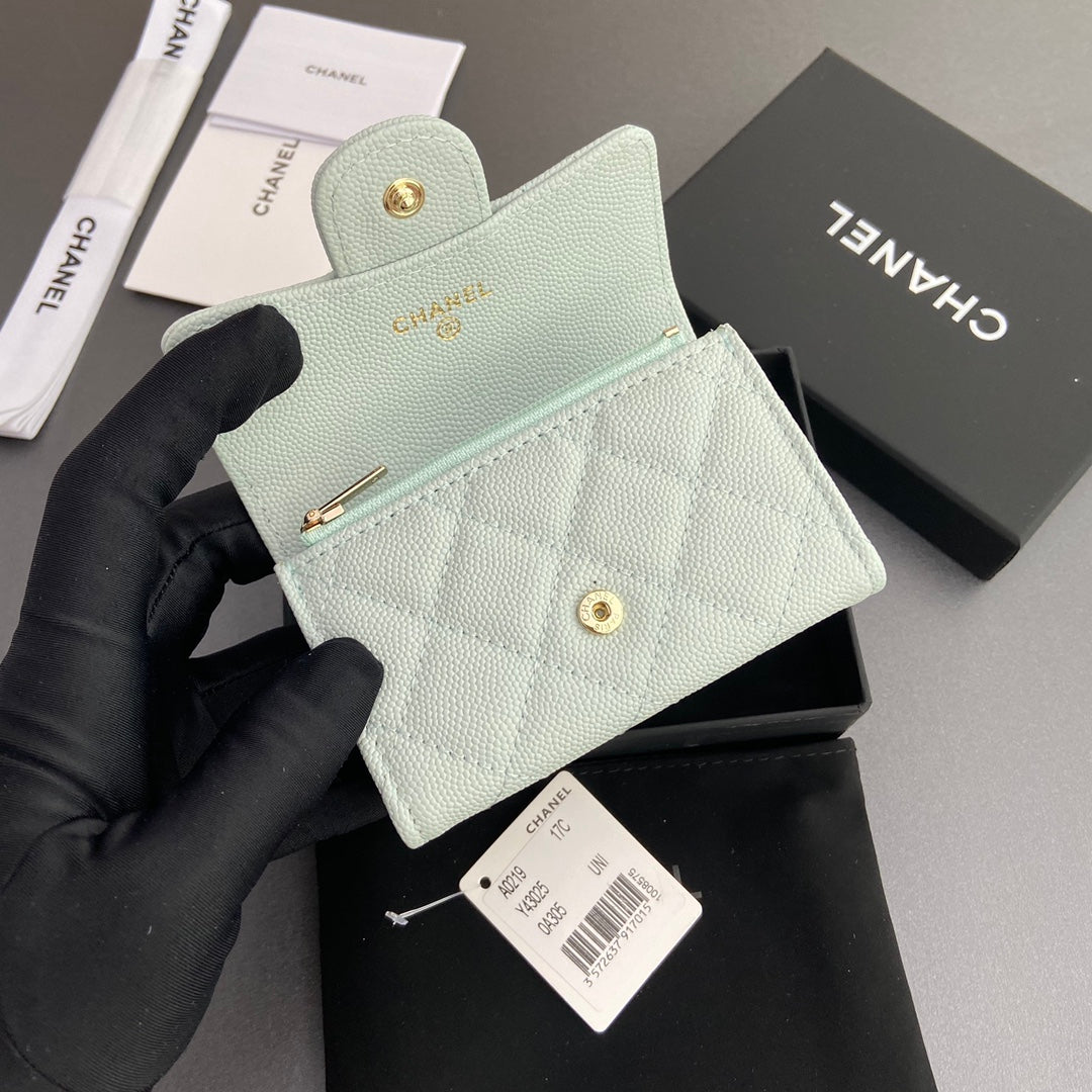 CC Zipper Flap Card Holder Light Blue Caviar GHW 234657
