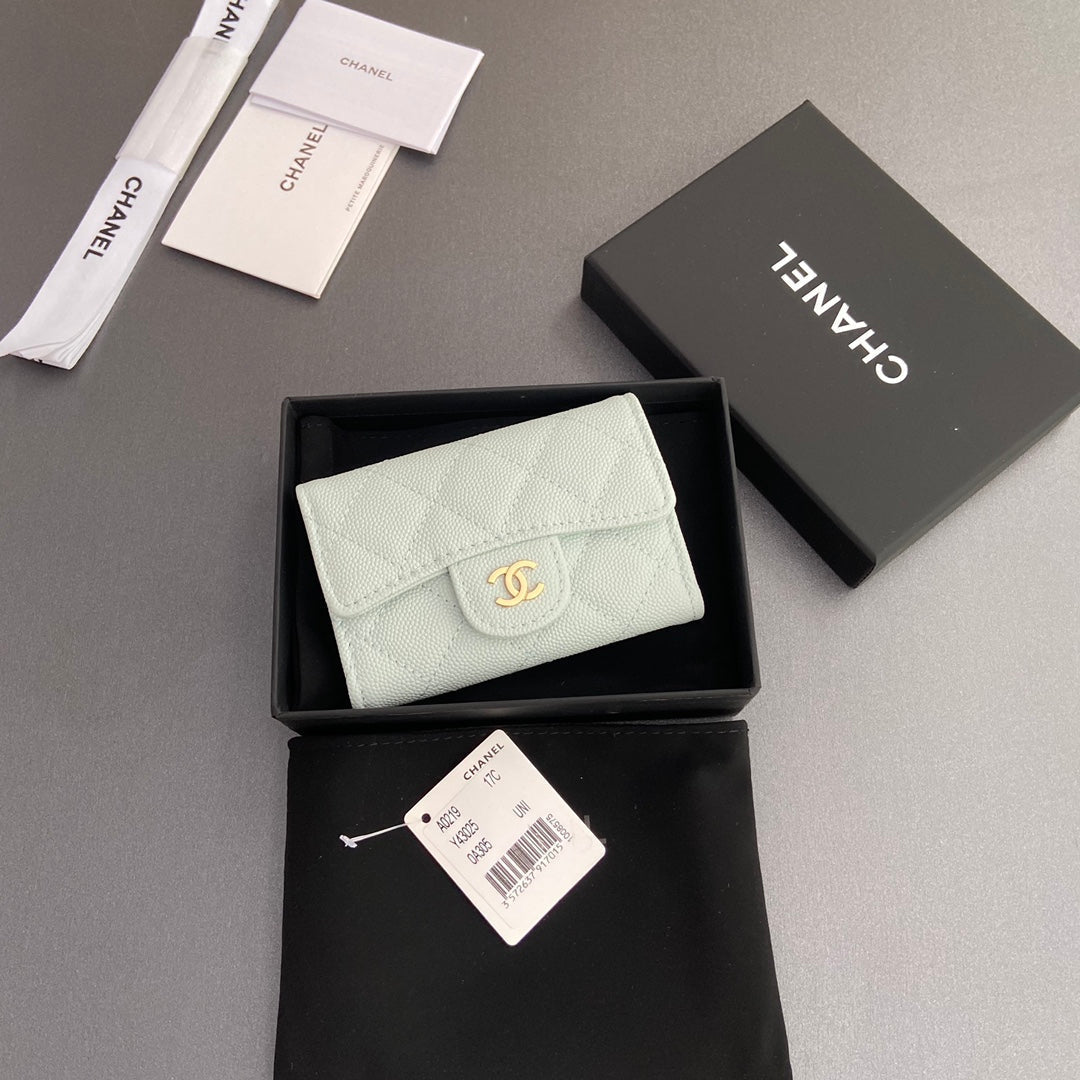 CC Zipper Flap Card Holder Light Blue Caviar GHW 234657