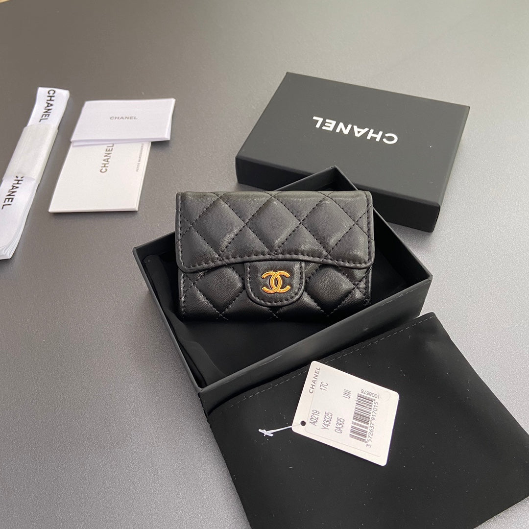 CC Zipper Flap Card Holder Black Sheepskin 234677