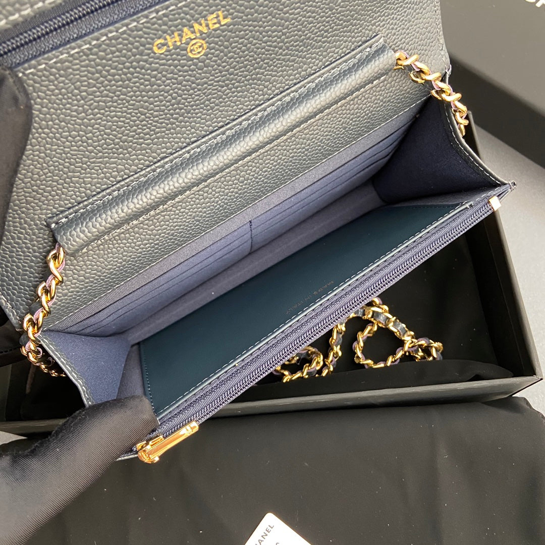 CC Woc 20cm Dark Grey Grained Calfskin Gold Hardware