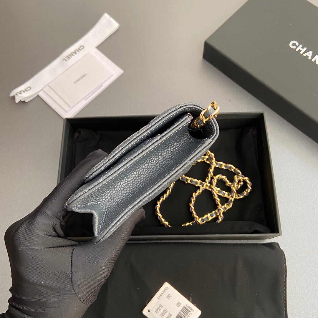 CC Woc 20cm Dark Grey Grained Calfskin Gold Hardware