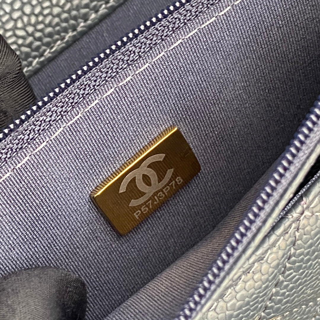 CC Woc 20cm Dark Grey Grained Calfskin Gold Hardware