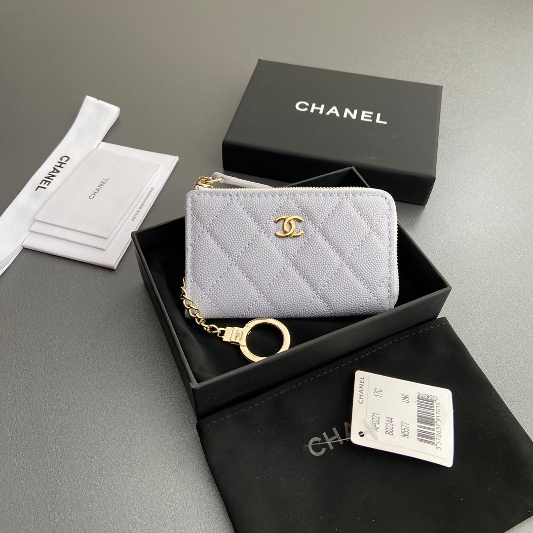 CC Hook & Chain Zipper Card Holder Light Purple Caviar GHW 234717