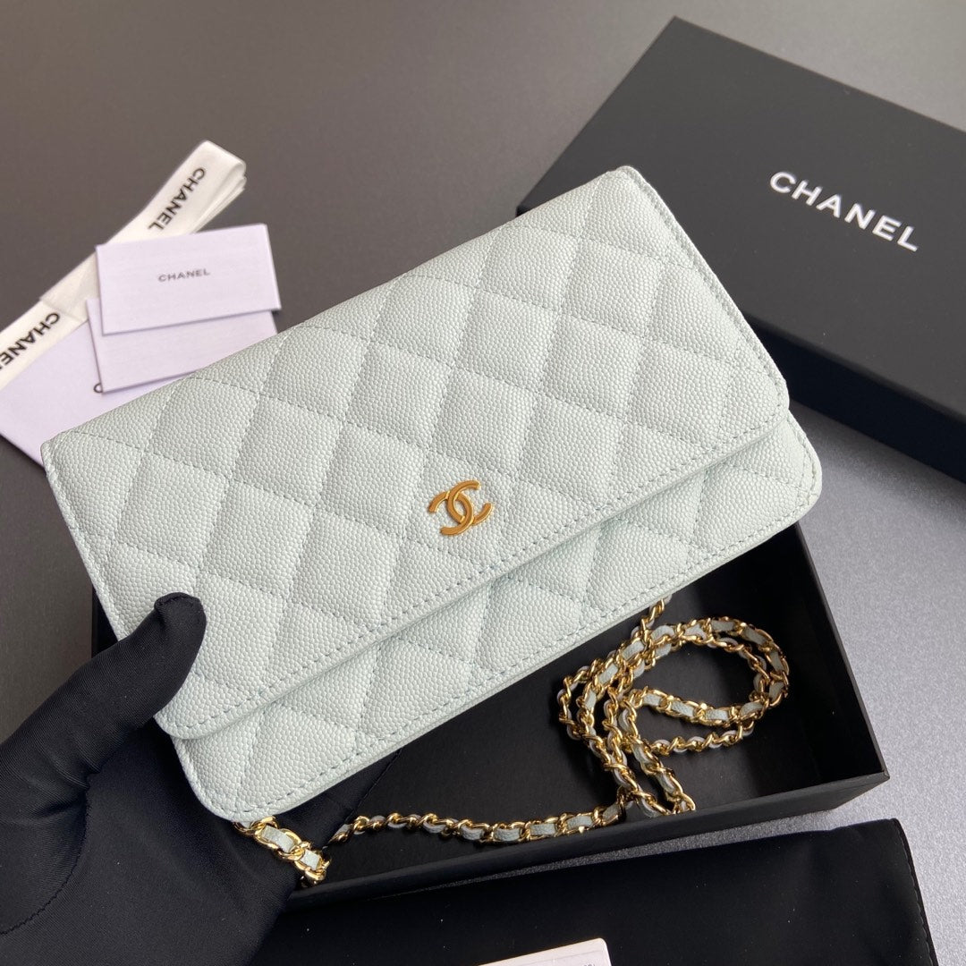 CC Woc 20cm Light Blue Grained Calfskin Gold Hardware