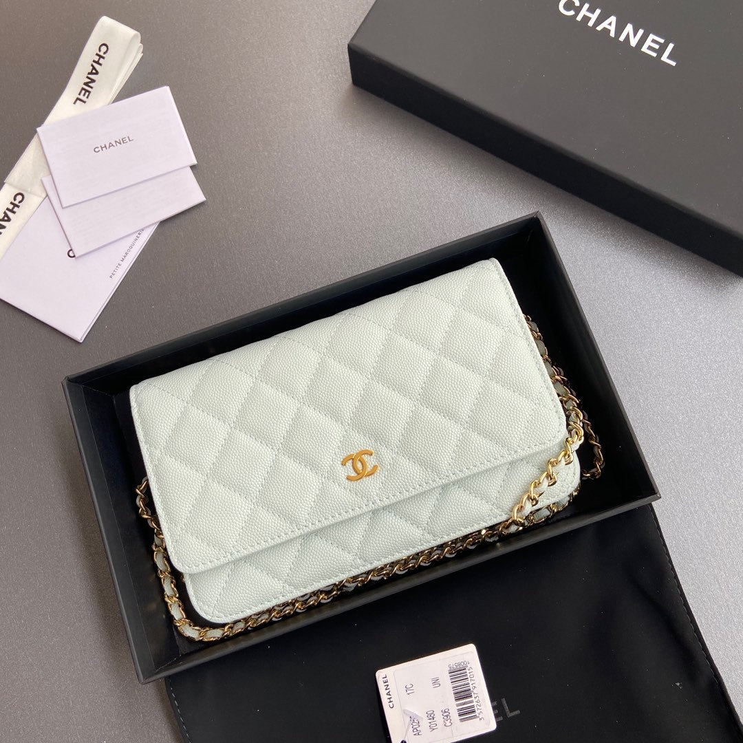 CC Woc 20cm Light Blue Grained Calfskin Gold Hardware