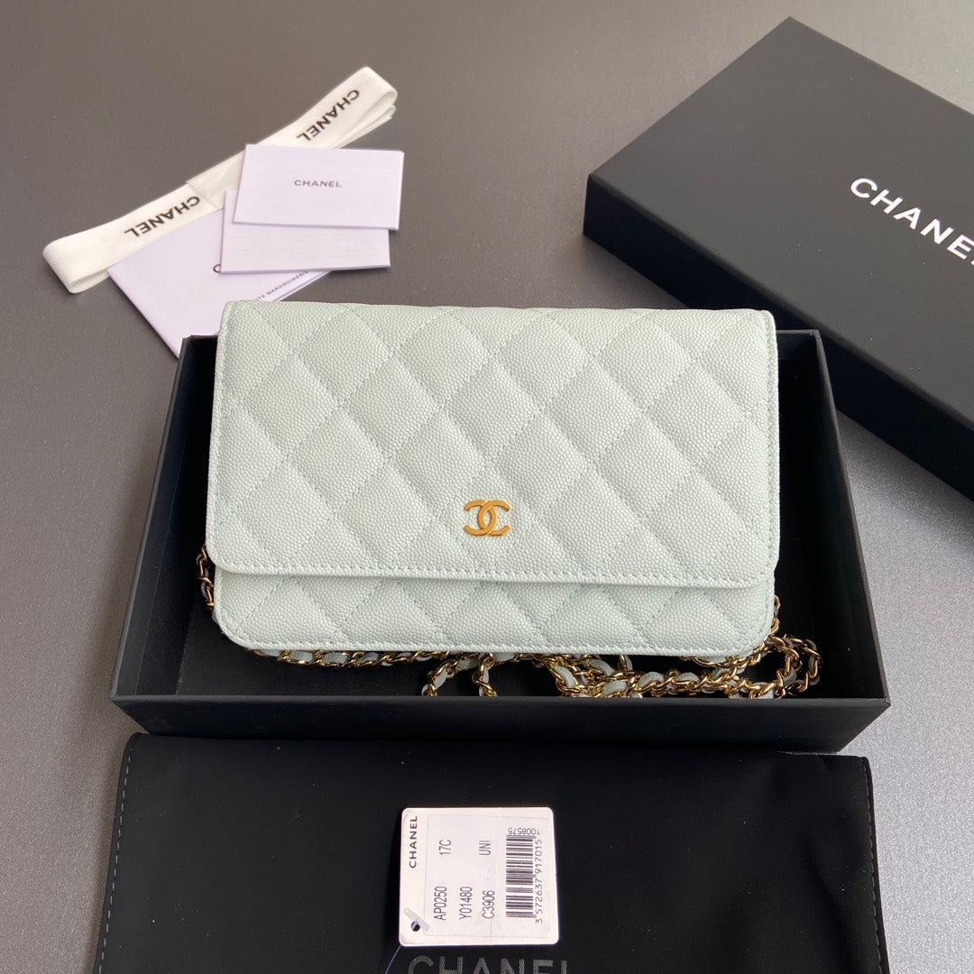 CC Woc 20cm Light Blue Grained Calfskin Gold Hardware