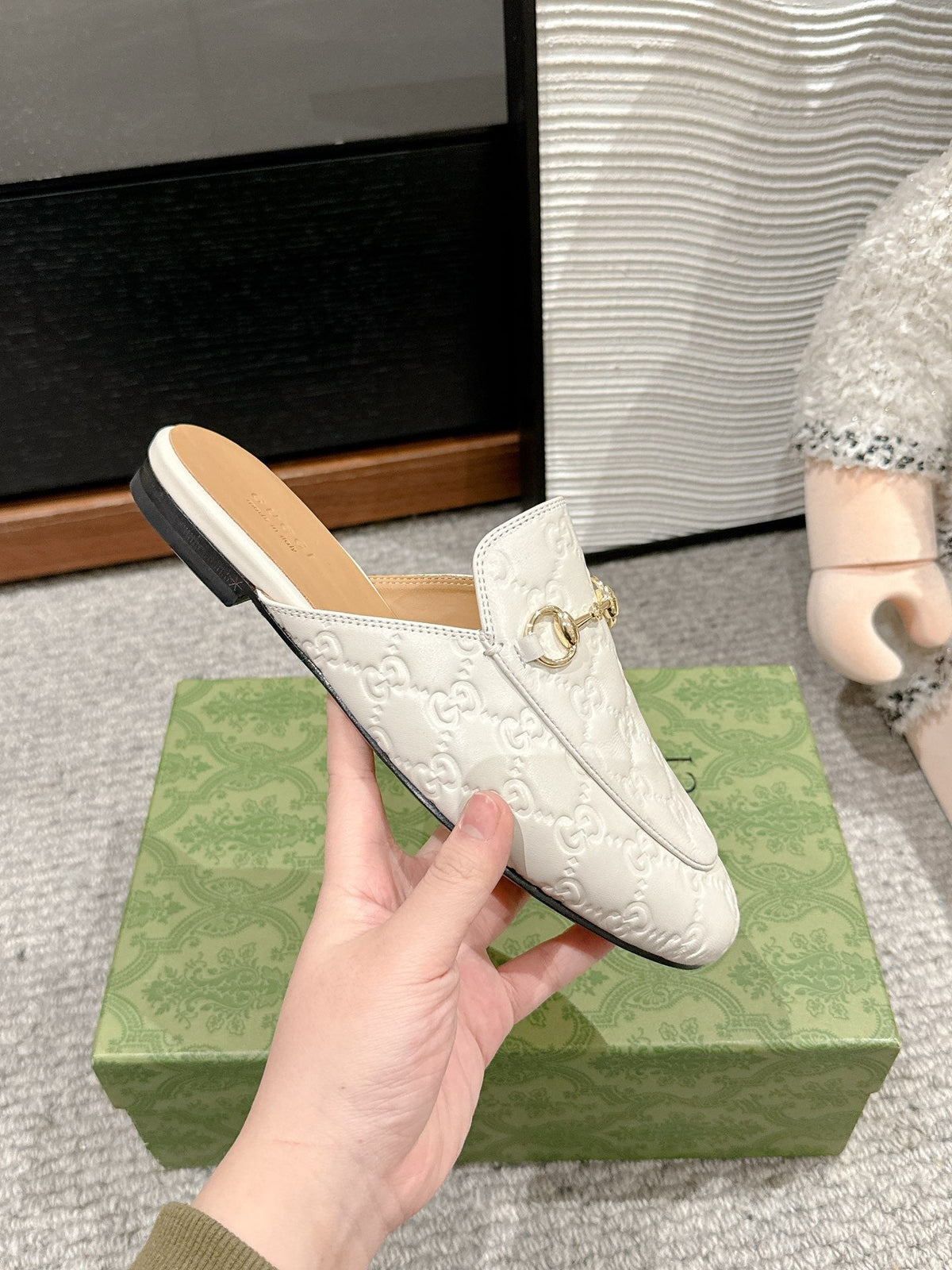 Horsebit Mule Cream GG Leather