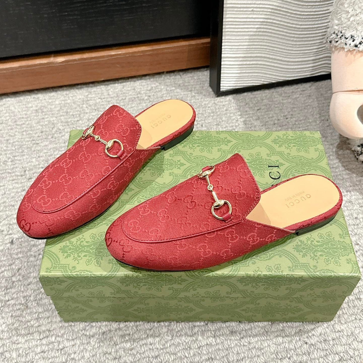 Horsebit Mule Red Canvas