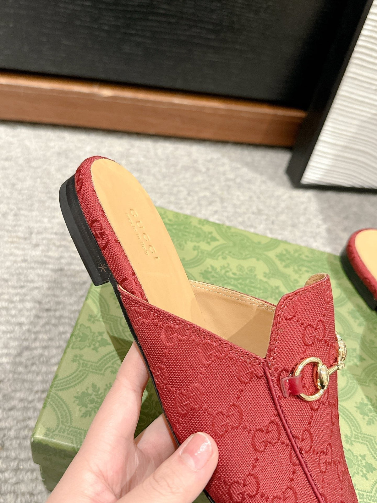 Horsebit Mule Red Canvas