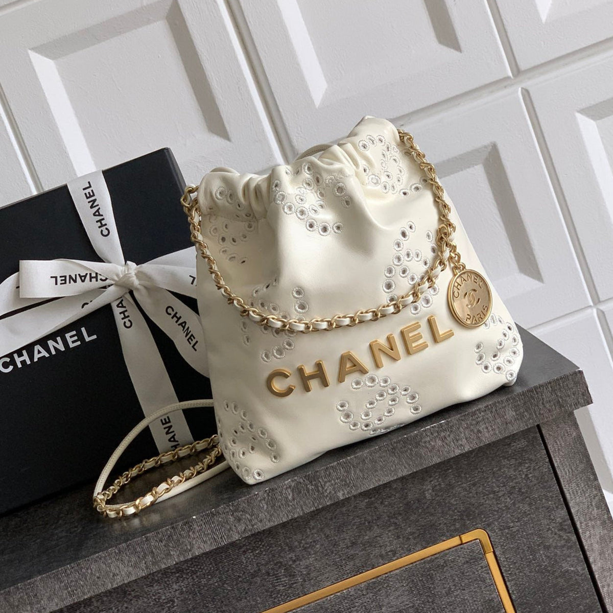 CC 25S Hobo Bag 18.5cm Cream Calfskin Gold Hardware