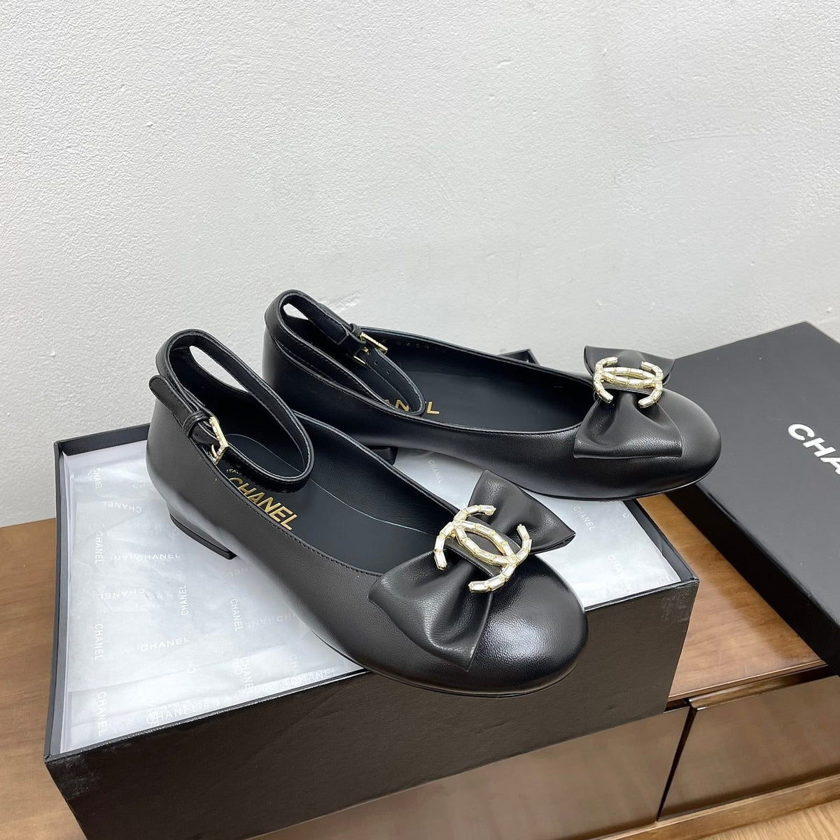 CC Mary Jane Black Bow Tie Lambskin