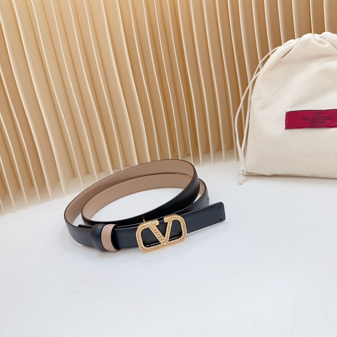 Vlogo Buckle Water Wave Gold Copper Glossy Beige Black Leather 20mm Belt