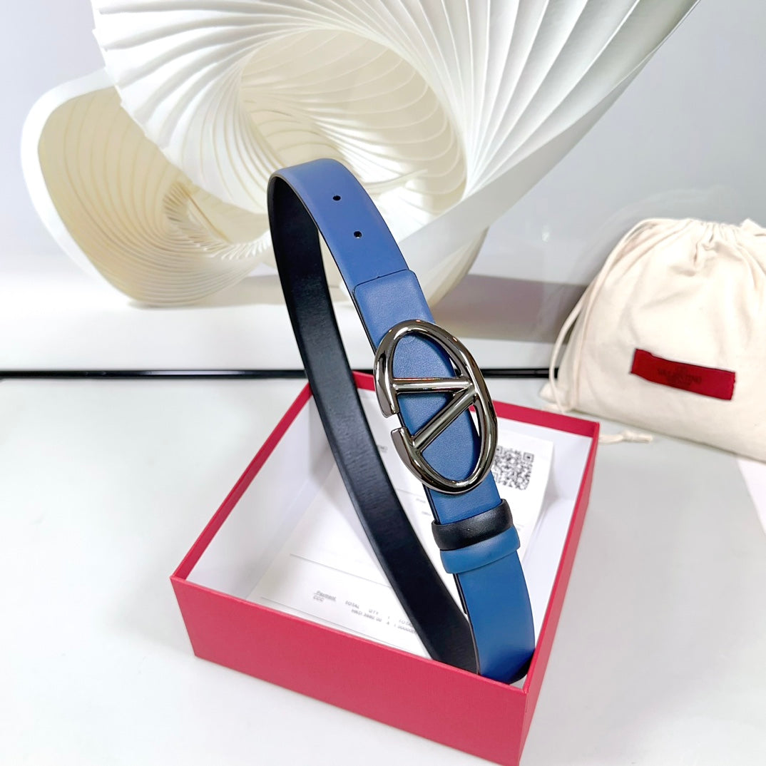The Bold Edition Reversible Belt 30mm Blue Black Calfskin Black Buckle