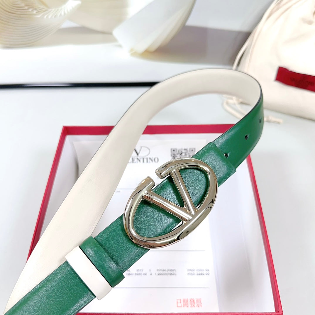 The Bold Edition Reversible Belt 30mm Green White Calfskin Silver Buckle
