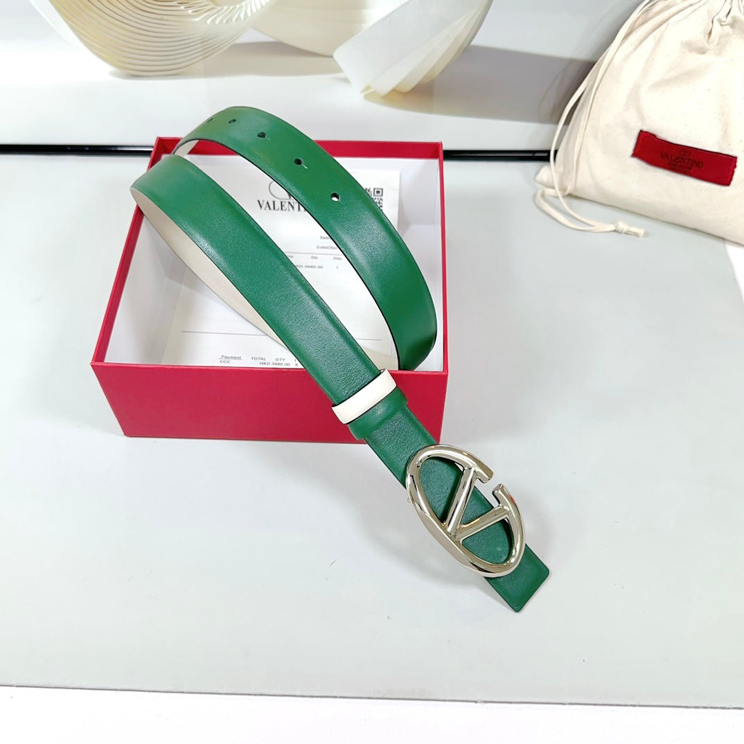 The Bold Edition Reversible Belt 30mm Green White Calfskin Silver Buckle