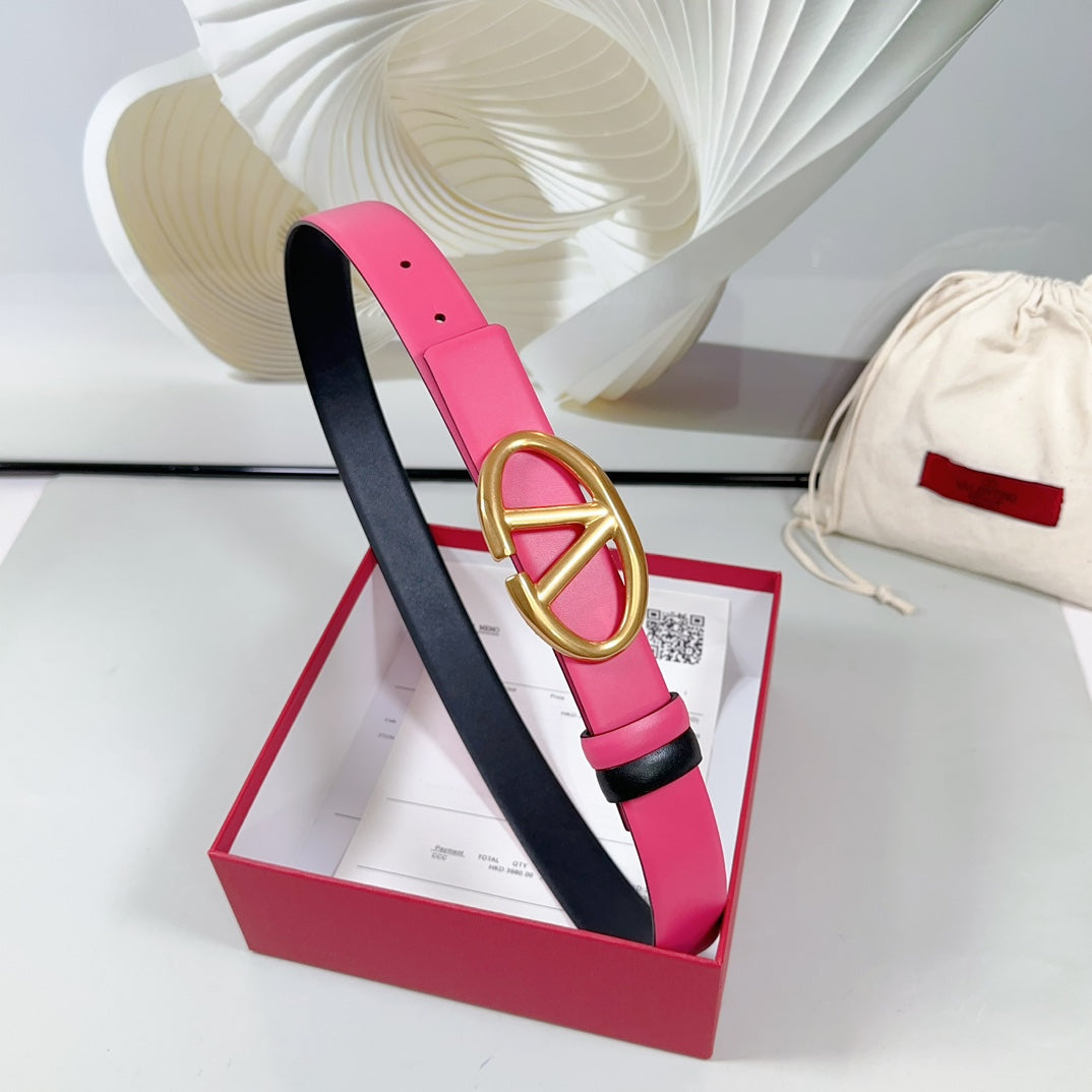 The Bold Edition Reversible Belt 30mm Pink Black Calfskin Gold Buckle