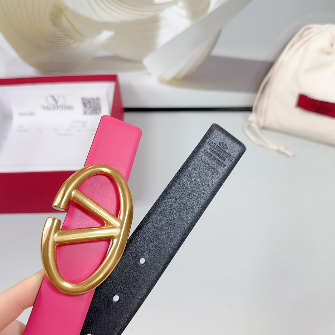 The Bold Edition Reversible Belt 30mm Pink Black Calfskin Gold Buckle