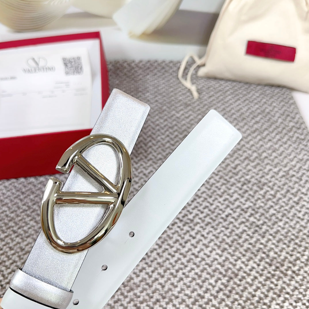 The Bold Edition Reversible Belt 30mm Silver Metalic White Calfskin Silver Buckle