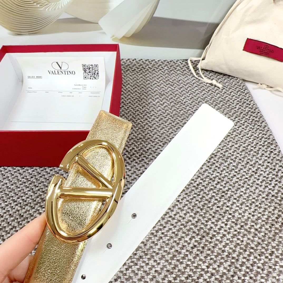 The Bold Edition Reversible Belt 30mm Gold Metalic White Calfskin Gold Buckle