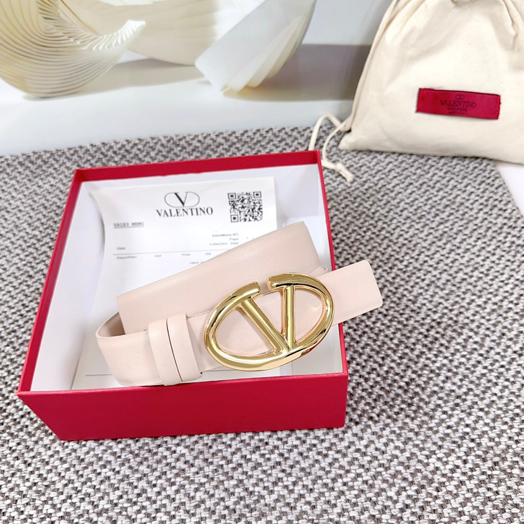 The Bold Edition Reversible Belt 30mm Pastel Pink Calfskin Gold Buckle