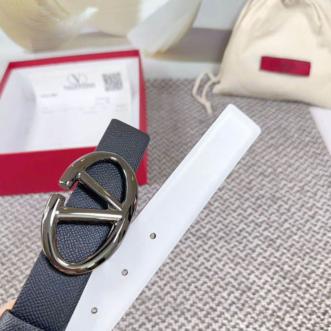 The Bold Edition Reversible Belt 30mm Black White Grained Calfskin Black Buckle
